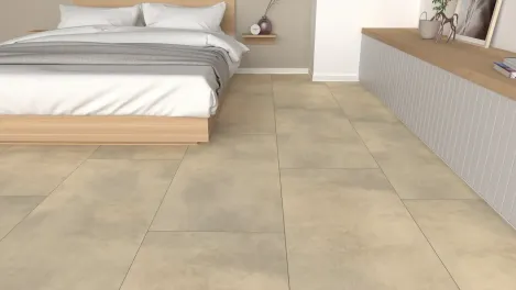Raumbild Schlafzimmer – Schlafzimmergestaltung mit Dubrovnik Fliesenoptik Vinylboden