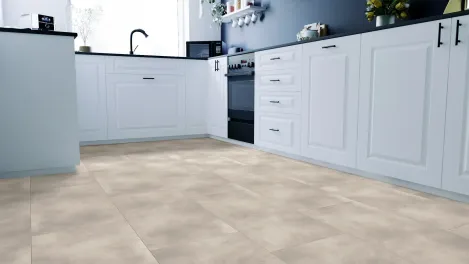 Raumbild Küche – Fliesenoptik Vinylboden für die Küche
