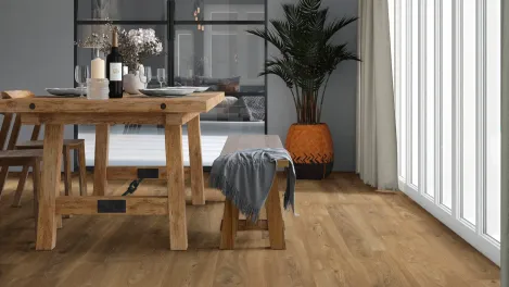 Raumbilder Ambiente – Vivafloors Eiche 3540 Klebe-Vinyl im modernen Wohnraum