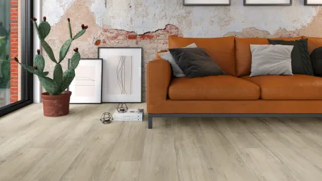 vivafloors Vinylboden für Wohnzimmer / Wohnraum mit Eiche 8140 Dekor - Raum-Perspektive