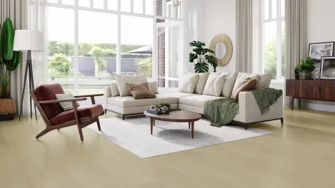 Raumbild Wohnzimmer – Vivafloors Eiche 8530 Klick-Vinyl im modernen Wohnzimmer